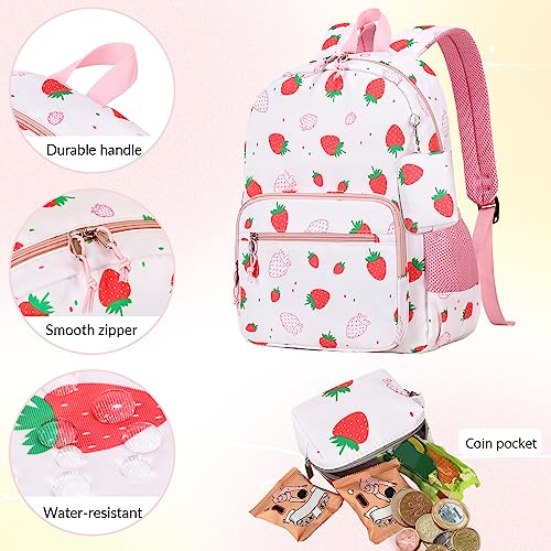 mygreen Backpacks for Girls Strawberry School Bags Kids School Bags Backpack with Coin Bag for Age 3+ Pink - Image 4