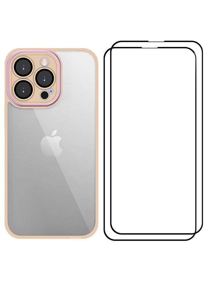 CATANES 3 Pack for iPhone 13 Pro Clear Case Cover and 2 Screen Protectors Shockproof Silicone Bumper Frame and Anti Drop Raised Camera Lens Protection Sand Pink  - Image 2