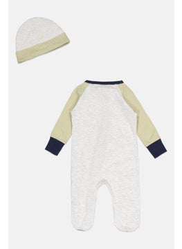 7 FOR ALL MANKIND Toddler Boy 2 Piece Two Tone Long Sleeves Romper And Beanie Hat, Grey/Sage  - Image 2