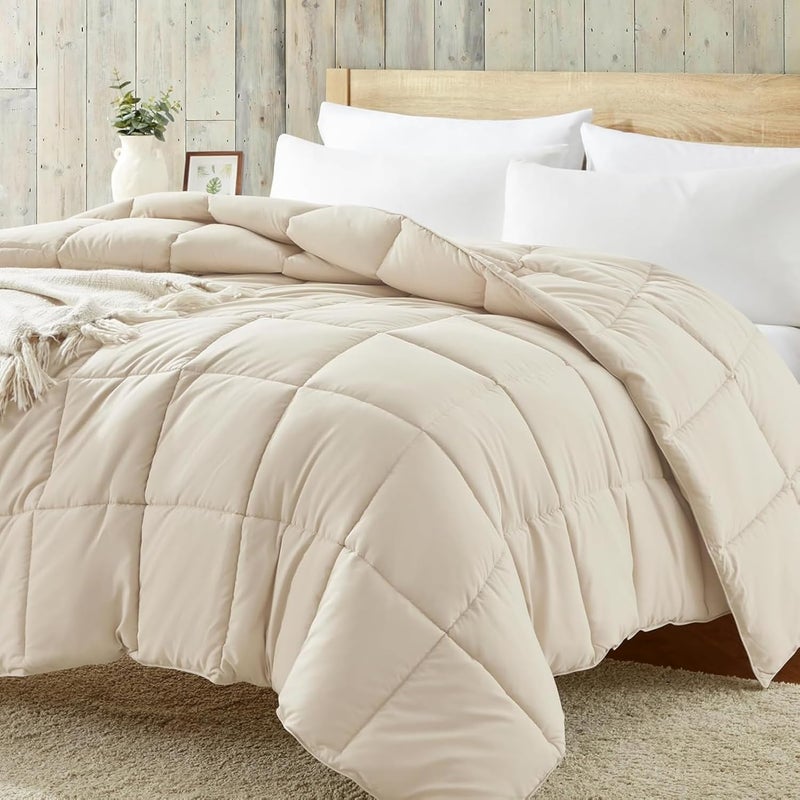 OSBED Premium Comforter Set with Cooling Bed Comforter & 2 Pillow Shams - Lightweight Down Alternative Duvet (Beige, 240 x 260cm) - Image 1