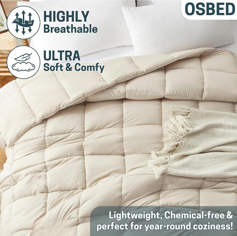 OSBED Premium Comforter Set with Cooling Bed Comforter & 2 Pillow Shams - Lightweight Down Alternative Duvet (Beige, 240 x 260cm) - Image 3