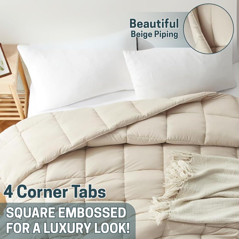 OSBED Premium Comforter Set with Cooling Bed Comforter & 2 Pillow Shams - Lightweight Down Alternative Duvet (Beige, 240 x 260cm) - Image 4