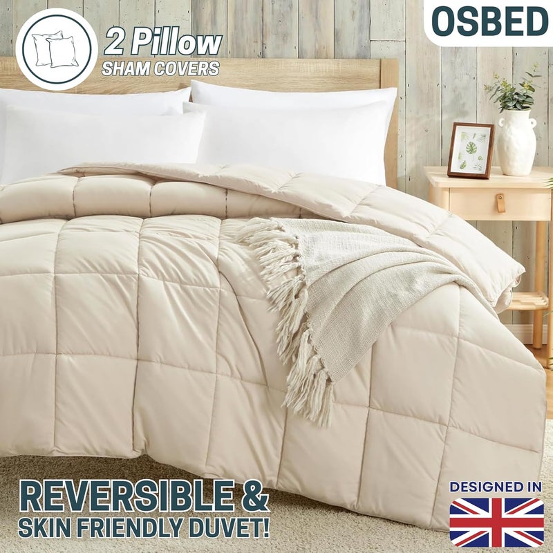OSBED Premium Comforter Set with Cooling Bed Comforter & 2 Pillow Shams - Lightweight Down Alternative Duvet (Beige, 240 x 260cm) - Image 5