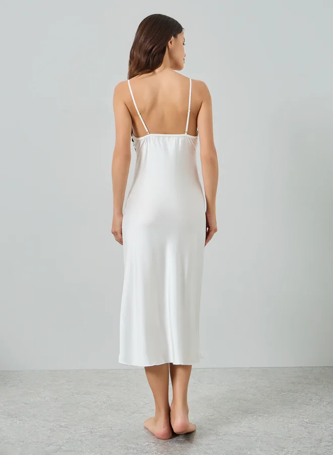 Styli  Satin Lace Trim Strappy Slipdress with Robe Set for Women | Best Price UAE