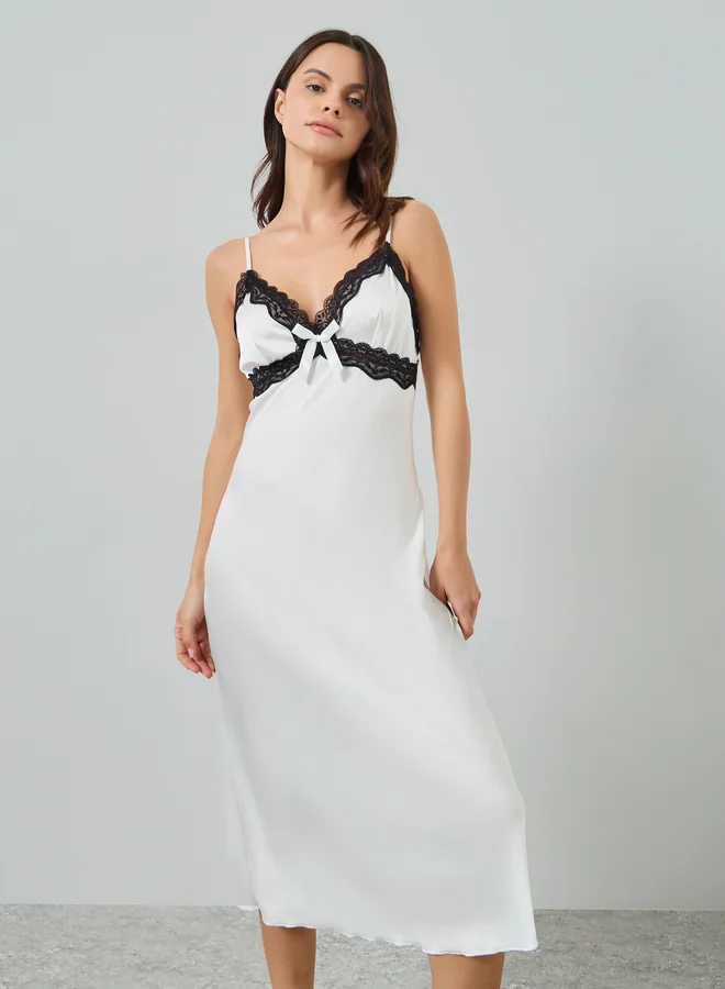 Styli  Satin Lace Trim Strappy Slipdress with Robe Set for Women | Best Price UAE