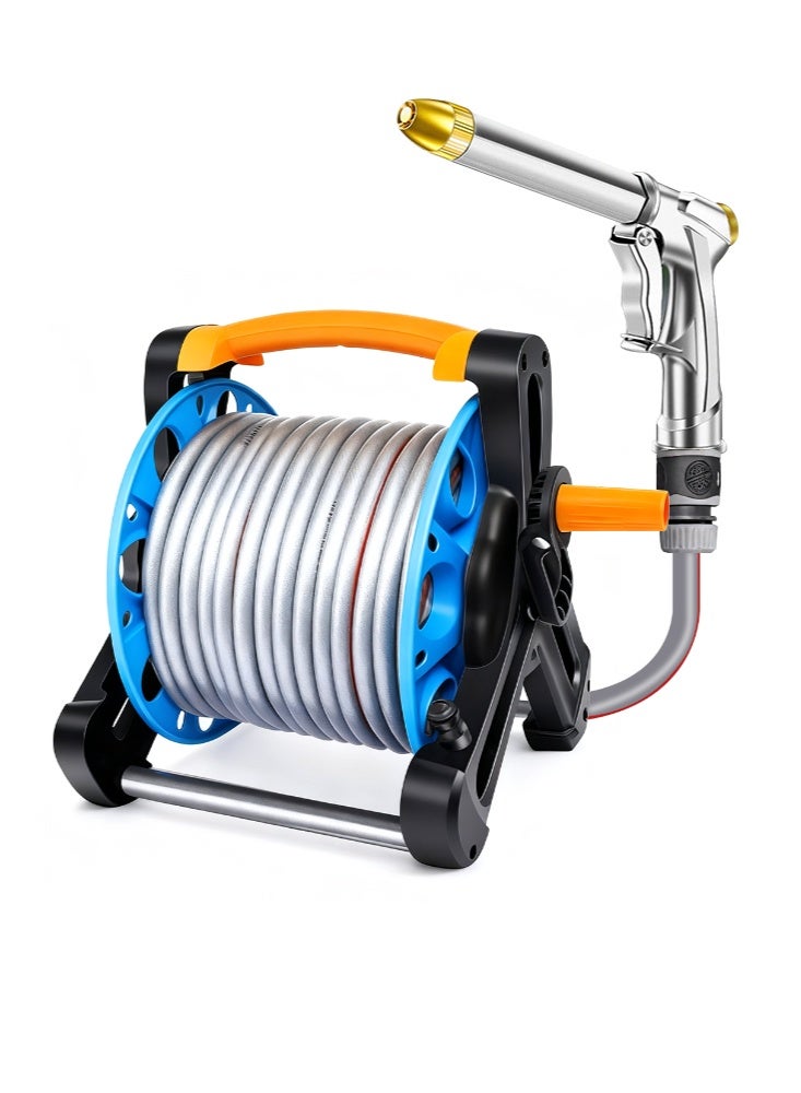 GGEROU 40m Garden Water Hose with Reel, Portable Wall Hanging, with Multi-Functional High-Pressure Water Gun and Water Pipe Bracket, Used for Garden Watering and Car Washing - Image 1