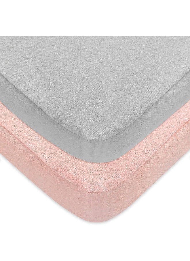 Moonsea Pack and Play Sheets 2 Pack, 100% Cotton Flannel, Fitted Portable Mini Crib Sheet for Girls Boys, Ultra Soft Breathable Convertible Playard Mattress Cover, Playard Playpen Sheet Warm, Grey & Pink  - Image 1