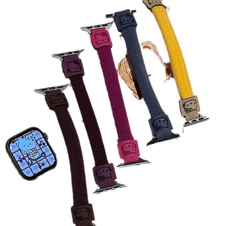 شريط نايلون مطاطي لطيف بشكل كيتي متوافق مع Apple Watch 10 و iWatch S9 S8 - Image 1