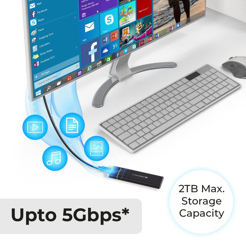 ZEBRONICS CM01 M.2 SATA SSD Enclosure with Aluminum Case, Type-C 3.1 Gen 1, Upto 5Gbps* and Upto 2TB Max. Storage Capacity. - Image 4