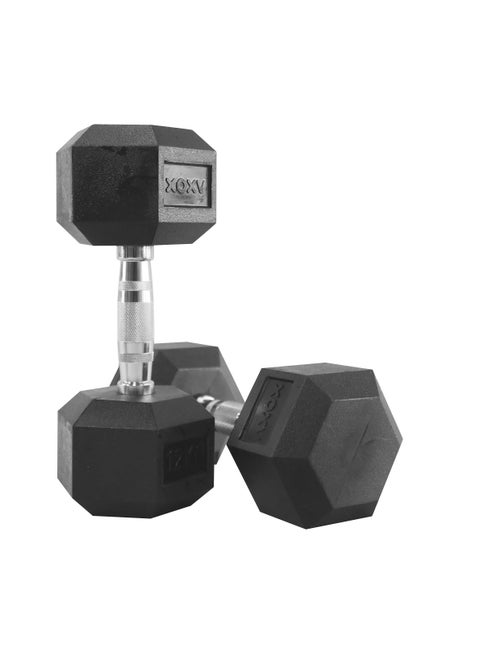 Fitness Hex Rubber Coated Dumbbells 12Kg