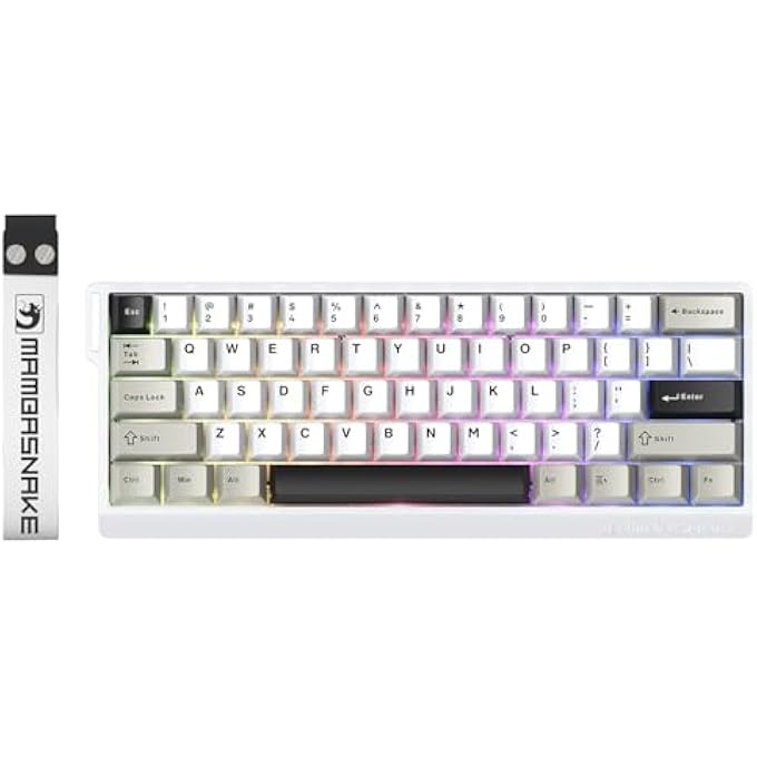 MAMBASNAKE X60 HE 60% RAPID TRIGGER WIRELESS GAMING KEYBOARD,HALL EFFECT MAGNETIC SWITCHES,ADJUSTABLE ACTUATION,0.1MS ULTRA-LOW LATENCY, 8KHZ POLLING RATE,3-MODE RGB,PBT KEYCAPS FOR WIN/MAC-STAR WHITE - Image 1