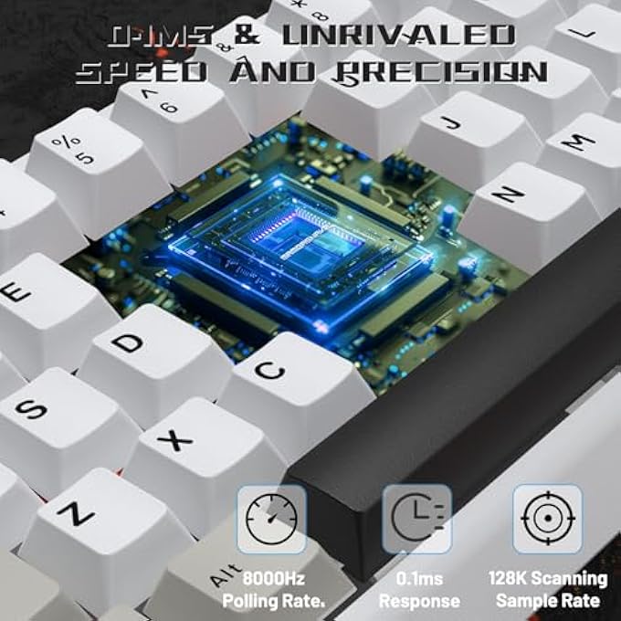 MAMBASNAKE X60 HE 60% RAPID TRIGGER WIRELESS GAMING KEYBOARD,HALL EFFECT MAGNETIC SWITCHES,ADJUSTABLE ACTUATION,0.1MS ULTRA-LOW LATENCY, 8KHZ POLLING RATE,3-MODE RGB,PBT KEYCAPS FOR WIN/MAC-STAR WHITE - Image 3