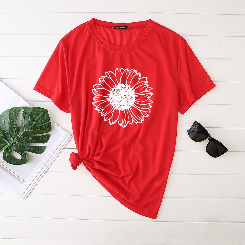 2020 Women's T-shirt Printed Sunflower Pattern Polyester Cotton T-shirt Women's Top s-9701 - Image 1