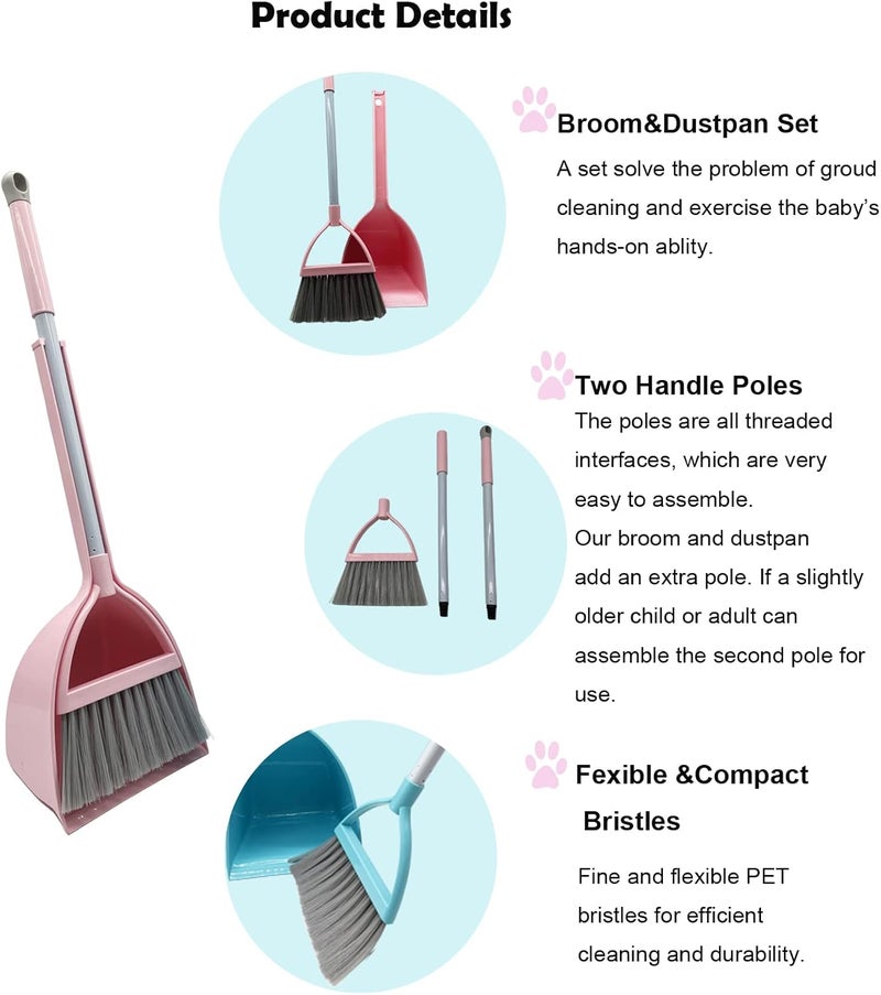 BSMstone Kids Broom and Dustpan Set-Mini Dustpan and Broom for Children Housekeeping Pretend Play Cleaning Tools Set (Blue) - Image 1