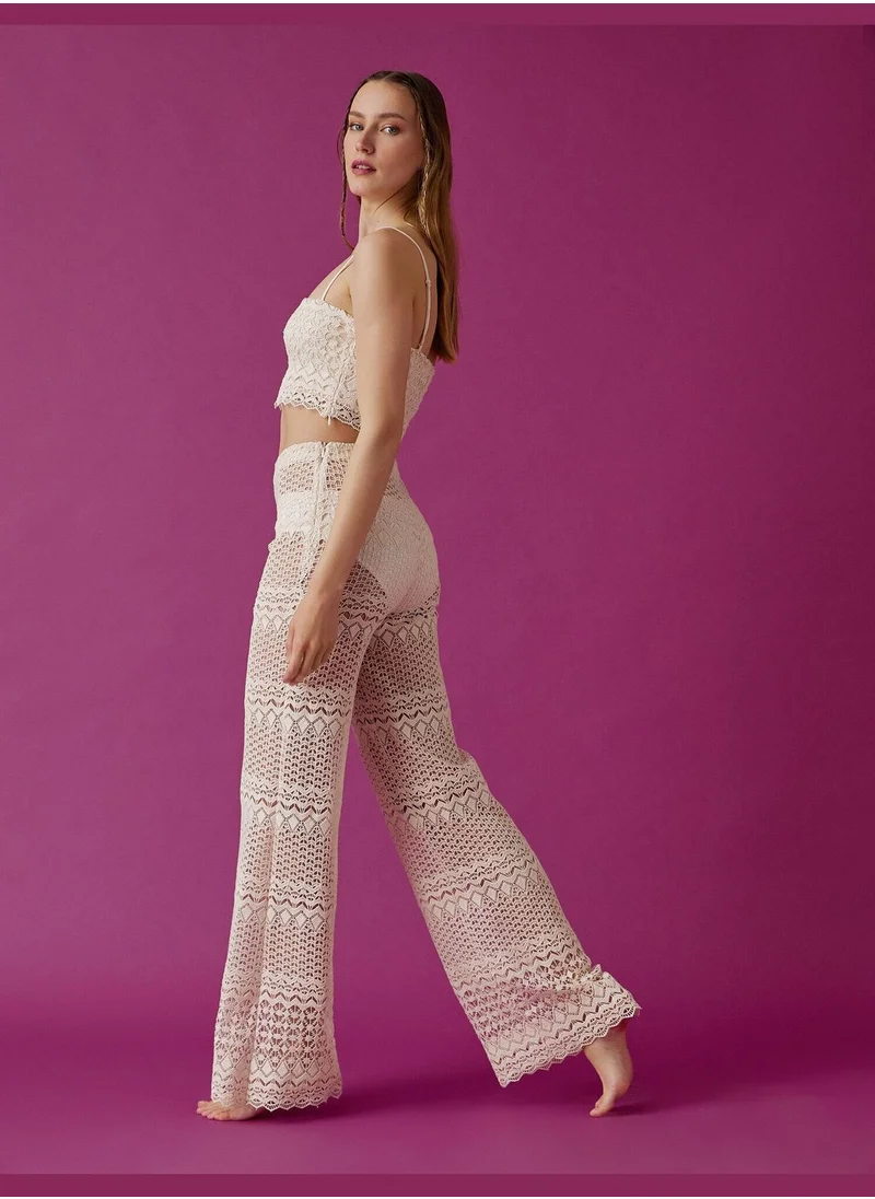 كوتون Knit Detail Flared Trousers