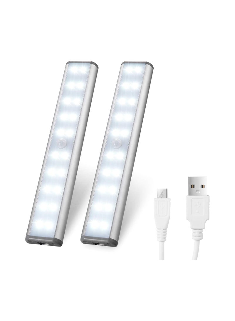 أضواء خزانة مستشعر الحركة، إضاءة خزانة لاسلكية محمولة 20 LED قابلة لإعادة الشحن عبر USB، شريط إضاءة لاسلكي تحت العداد، عصا مغناطيسية قابلة للإزالة...  - Image 1