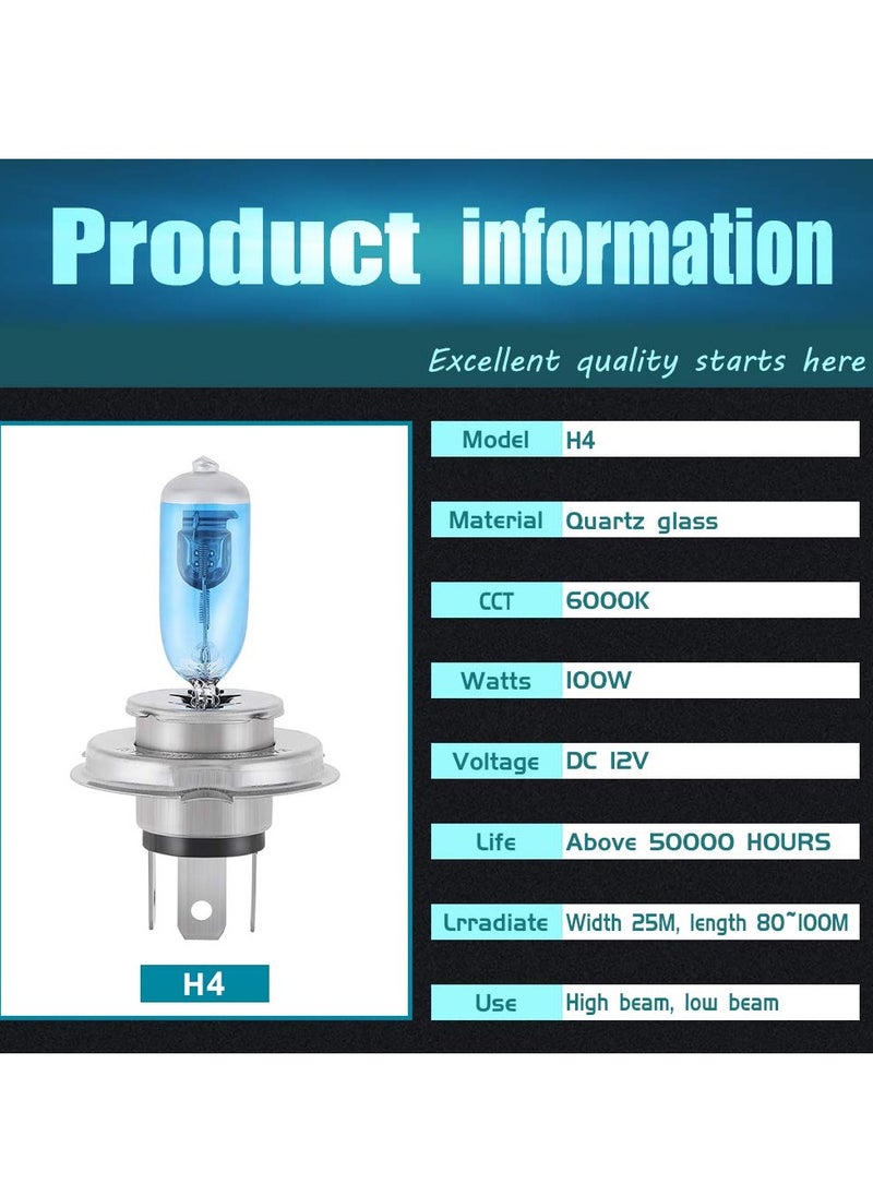 Excefore - LED Headlight Bulbs, Fog Light Lamp, H4 Halogen Xenon Light, 100W Halogen Headlight Bulbs  6000K Super Bright, 360 Degree Adjustable, Non-polarity Plug & Play, Pack of 4, White - Image 1