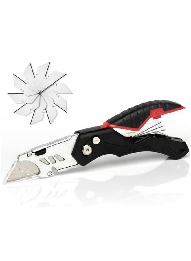 اتش واي سكين متعدد الاستخدامات قابل للطي مع 16 شفرة SK5 قابلة للاستبدال، قاطع صناديق شديد التحمل، قاطع سجاد جيب، سكين متعدد الوظائف قابل للسحب مع قفل أمان وزر ضبط الزاوية - Image 1