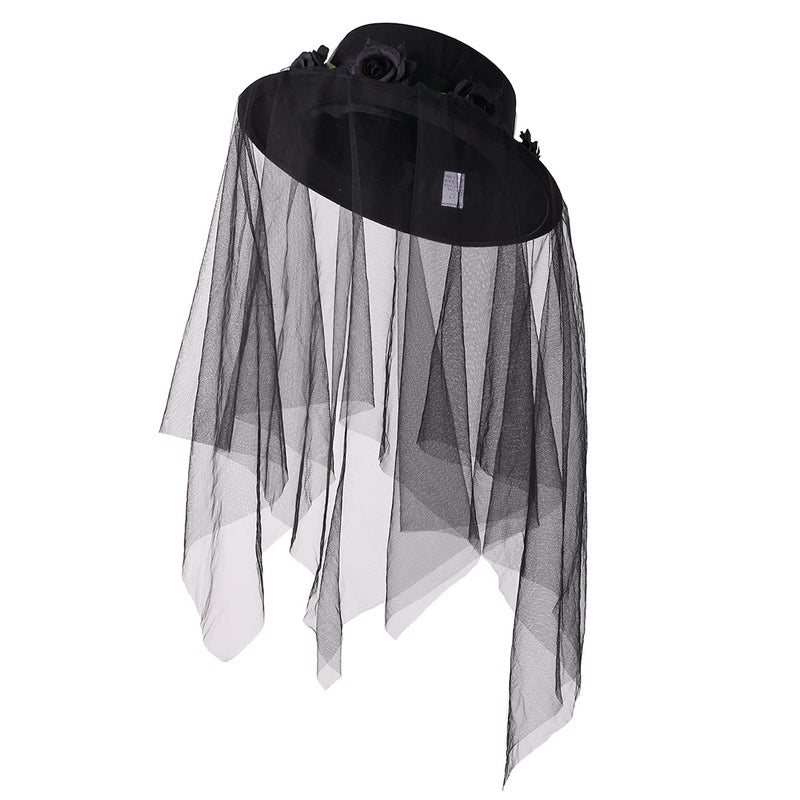 COSDREAMER Women Black Gothic Steampunk Top Hat Irregularly Veil Hat Themed Party Hat (01-black) - Image 2