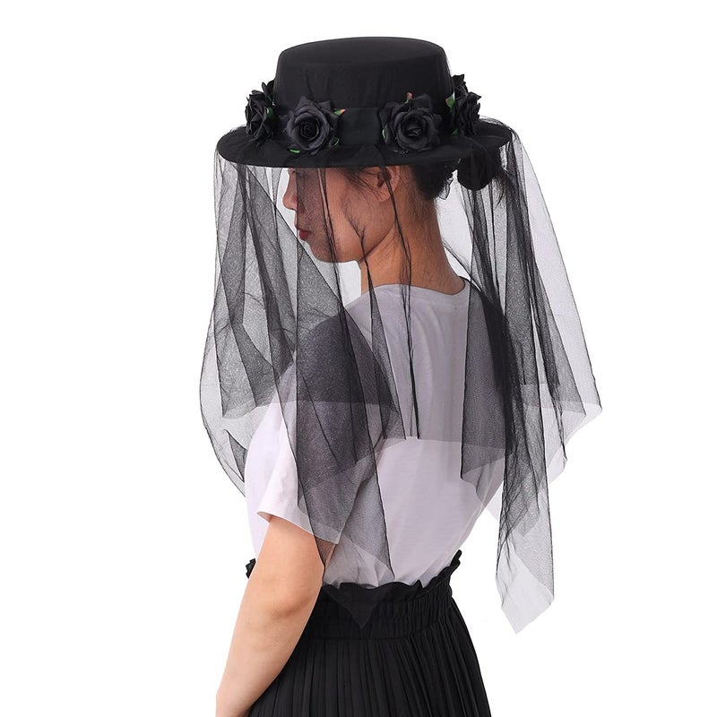 COSDREAMER Women Black Gothic Steampunk Top Hat Irregularly Veil Hat Themed Party Hat (01-black) - Image 1