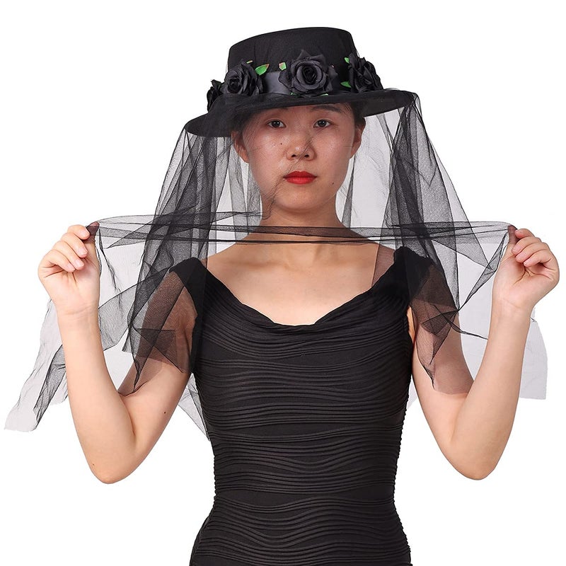 COSDREAMER Women Black Gothic Steampunk Top Hat Irregularly Veil Hat Themed Party Hat (01-black) - Image 4