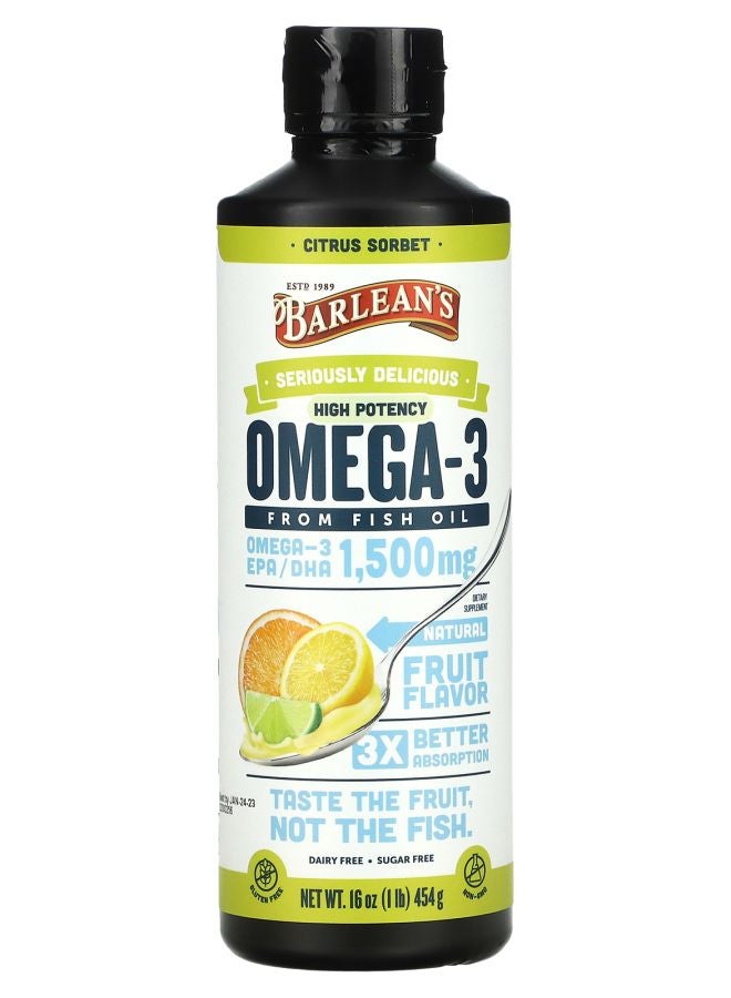 BARLEAN'S Seriously Delicious Omega-3 Fish Oil Citrus Sorbet 1500 mg 16 oz (454 g) 
