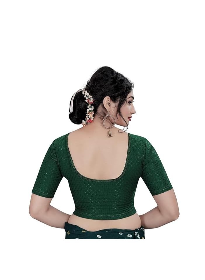 Accessorize Kingdom Round Neck Dobby Cotton Lycra Stretchable Elbow Sleeve Readymade Saree Blouse for Women Stylish - Image 2
