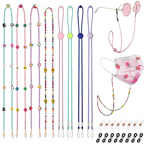 Hifot 8 Pieces Kids Glasses Strap Eyeglass Chains, Adjustable Eye Glasses Holder Chain Around Neck Beaded Sunglasses Chain, Sport Glasses String for Girl Boy - Image 1
