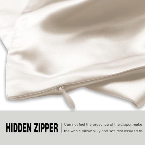 Suatien Silk Pillow Cases 2 Pack Soft Breathable and Sliky King Size Pillow Cases Set of 2,Natural Mulberry Satin Silk Pillowcase with Hidden Zipper for Hair and Skin (Beige,20"X 36",2pcs) - Image 4