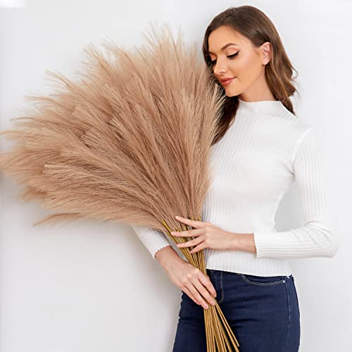 Qubitful Faux Pampas Grass, 9 PCS 37''/3.1FT Tall Fluffy Fake Pompas Floral, Large Artificial Pompous Grass Branches for Floor Vase Fillers, Boho Farmhouse Room Wedding Decor (Taupe) - Image 4