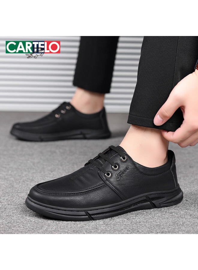 Cartelo Casual Leather Shoes For Men, Comfortable Soft-soled Middle-aged And Elderly Dad Shoes, Fashionable Business Men's Shoes, 1428 Black, Size 44 - Image 5