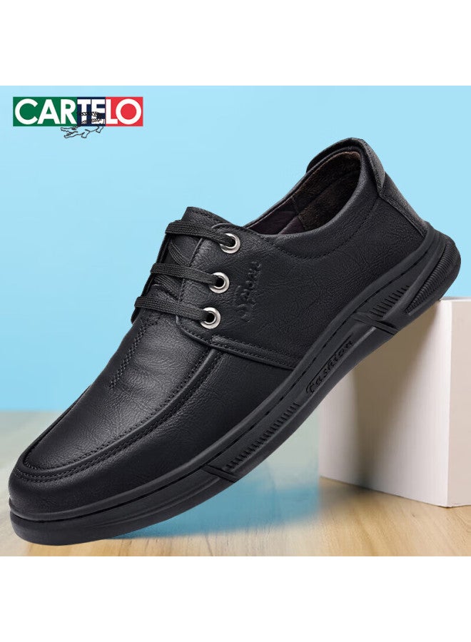 Cartelo Casual Leather Shoes For Men, Comfortable Soft-soled Middle-aged And Elderly Dad Shoes, Fashionable Business Men's Shoes, 1428 Black, Size 44 - Image 1