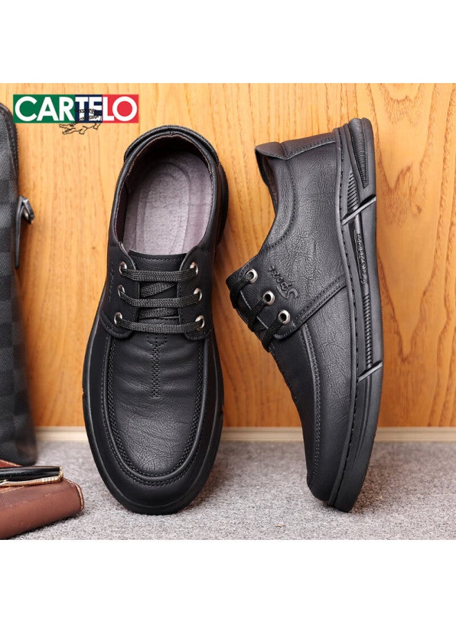 Cartelo Casual Leather Shoes For Men, Comfortable Soft-soled Middle-aged And Elderly Dad Shoes, Fashionable Business Men's Shoes, 1428 Black, Size 44 - Image 2