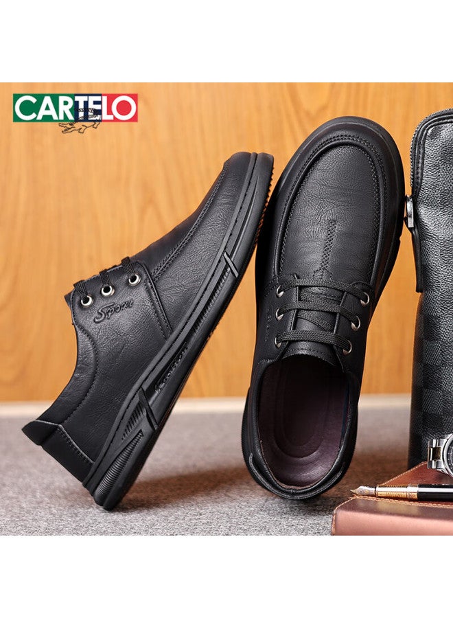 Cartelo Casual Leather Shoes For Men, Comfortable Soft-soled Middle-aged And Elderly Dad Shoes, Fashionable Business Men's Shoes, 1428 Black, Size 44 - Image 4
