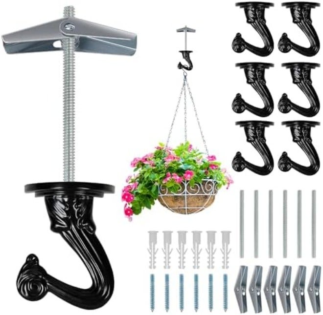 Aidoclip 6 pcs Ceiling Hooks for Hanging Plants,Hanging Hanging Lights Metal Small Hooks,Indoor Outdoor Wall Heavy Duty Plant Hanger Swag Hook