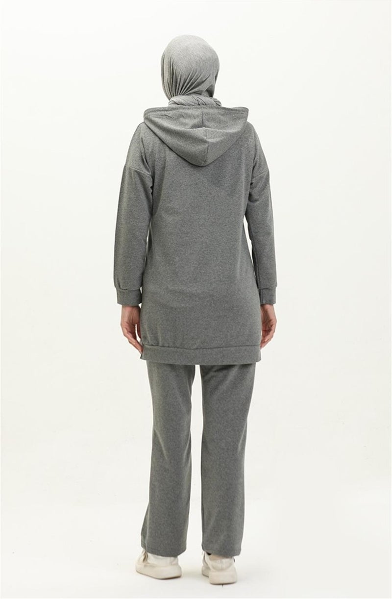 Bwest Hooded O Neck Plain Basic Double Tracksuit Sports Set - 3039 - Anthracite - Image 5