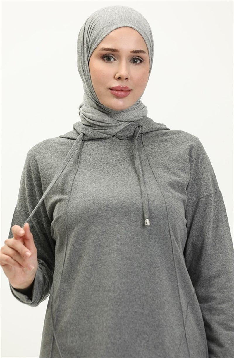 Bwest Hooded O Neck Plain Basic Double Tracksuit Sports Set - 3039 - Anthracite - Image 3