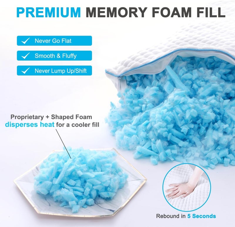 VVZ Cooling Bed Pillows Queen Size Set of 4, Shredded Memory Foam Pillows Cool Cold Pillow for Side Back Stomach Sleepers - Image 5