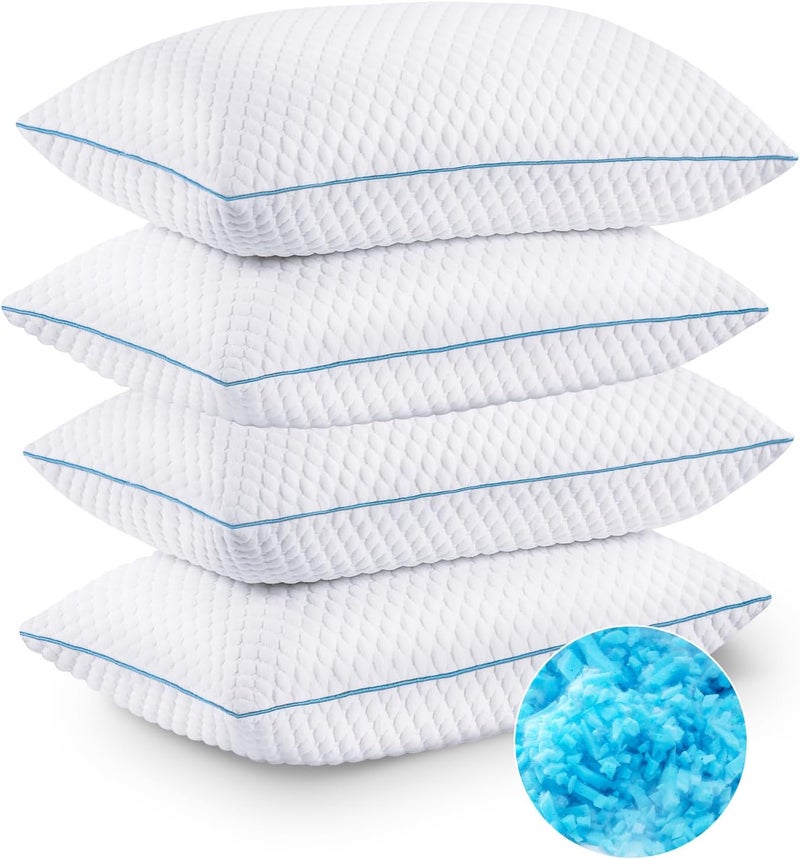 VVZ Cooling Bed Pillows Queen Size Set of 4, Shredded Memory Foam Pillows Cool Cold Pillow for Side Back Stomach Sleepers - Image 1