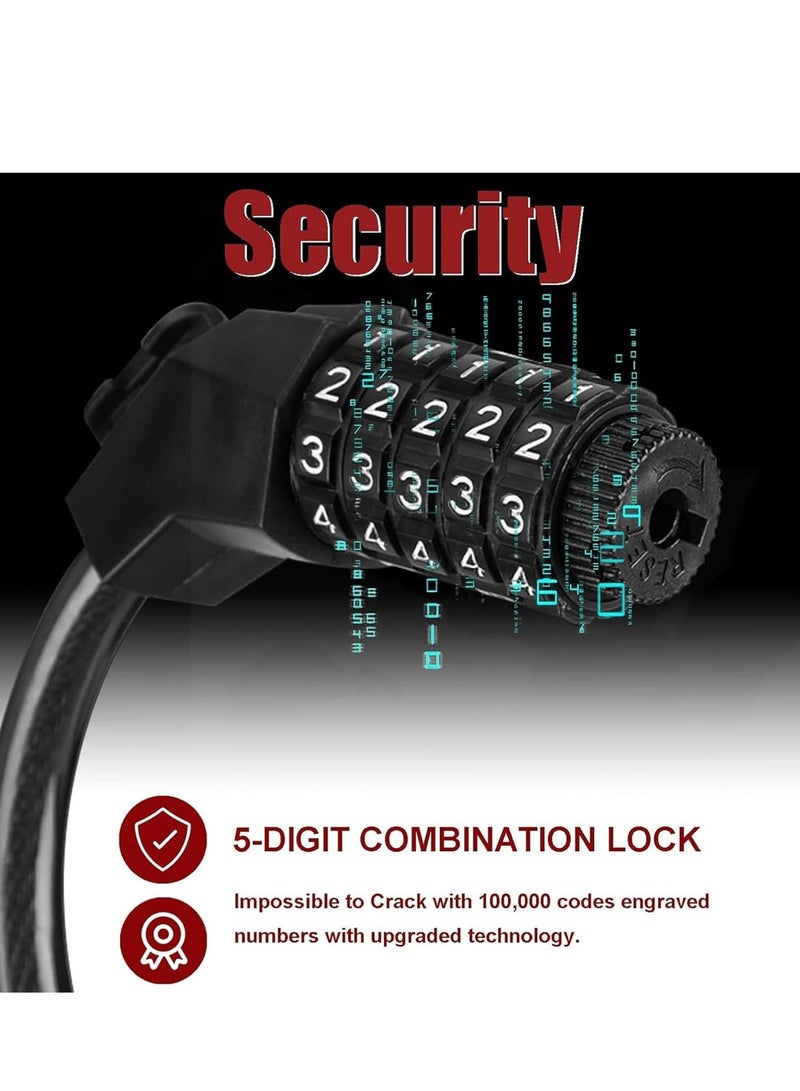 قفل كابل قفل الدراجة الهوائية، قفل الدراجة الهوائية، قفل كابل مضاد للسرقة، قفل دراجة هوائية ذو 5 أرقام قابلة لإعادة الضبط مع قفل قابل للتركيب للمعدات الخارجية - Image 3