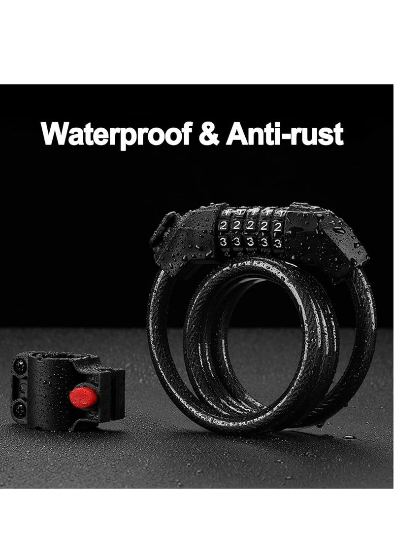 قفل كابل قفل الدراجة الهوائية، قفل الدراجة الهوائية، قفل كابل مضاد للسرقة، قفل دراجة هوائية ذو 5 أرقام قابلة لإعادة الضبط مع قفل قابل للتركيب للمعدات الخارجية - Image 4