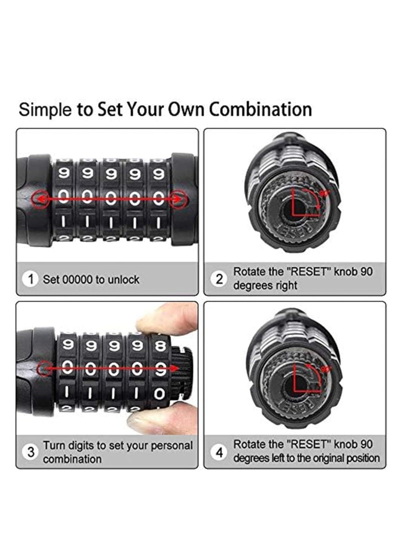 قفل كابل قفل الدراجة الهوائية، قفل الدراجة الهوائية، قفل كابل مضاد للسرقة، قفل دراجة هوائية ذو 5 أرقام قابلة لإعادة الضبط مع قفل قابل للتركيب للمعدات الخارجية - Image 5