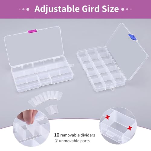 Opret 15 Grids Bead Organizer(4 Pack), Earring Organizer Box, SMALL Plastic Clear Organizing Containers with Adjustable Dividers for Crafts Jewelry Screws Small Items, Size 6.9×3.9×0.9in - Image 4