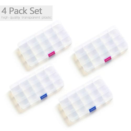 Opret 15 Grids Bead Organizer(4 Pack), Earring Organizer Box, SMALL Plastic Clear Organizing Containers with Adjustable Dividers for Crafts Jewelry Screws Small Items, Size 6.9×3.9×0.9in - Image 2