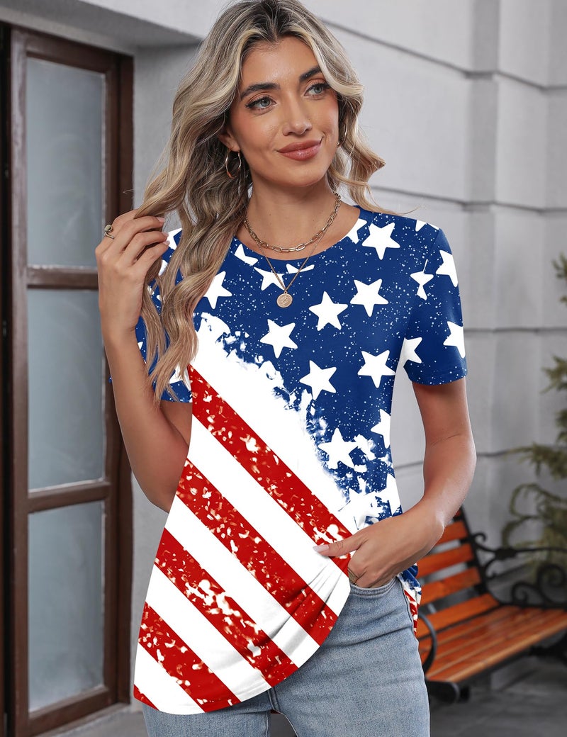 TCOT Crew Neck Tops for Women American Flag Short Sleeve Business Casual Blouses Shirts Fashion Clothes 2026 XL - Image 4