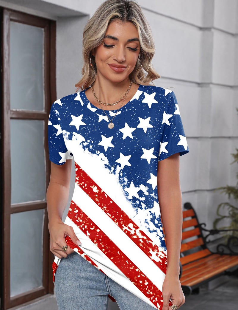 TCOT Crew Neck Tops for Women American Flag Short Sleeve Business Casual Blouses Shirts Fashion Clothes 2026 XL - Image 5
