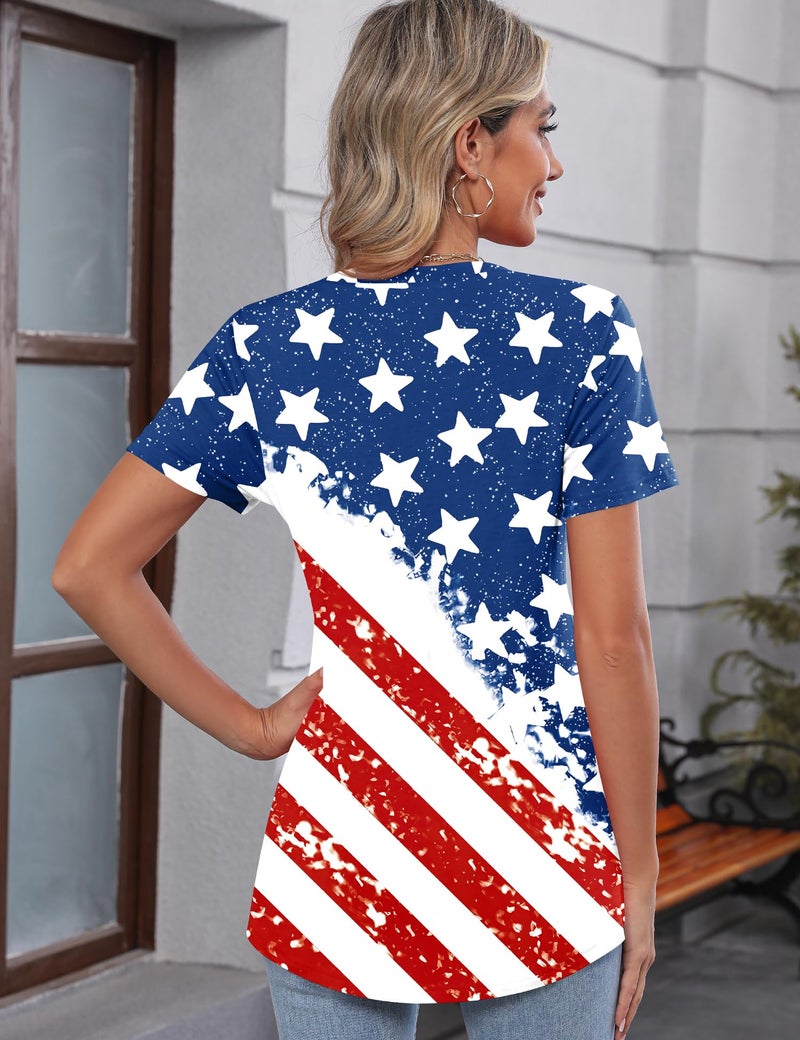 TCOT Crew Neck Tops for Women American Flag Short Sleeve Business Casual Blouses Shirts Fashion Clothes 2026 XL - Image 3