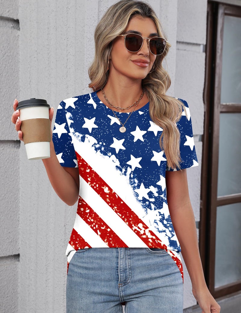 TCOT Crew Neck Tops for Women American Flag Short Sleeve Business Casual Blouses Shirts Fashion Clothes 2026 XL - Image 2