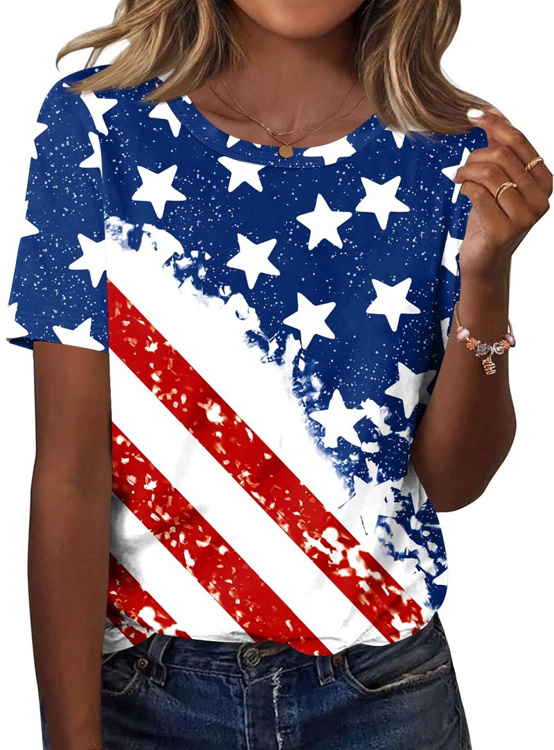 TCOT Crew Neck Tops for Women American Flag Short Sleeve Business Casual Blouses Shirts Fashion Clothes 2026 XL - Image 1