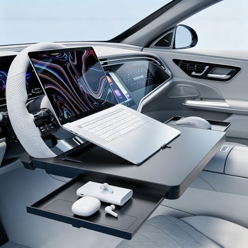 Qlhshop Portable Large Steering Wheel Tray Table for Car - Adjustable Laptop Holder Desk & Food Trays, Car Tray that Fits Over Steering Wheel Cover, Eating Food & Working, Driver Office Accessories - Image 1